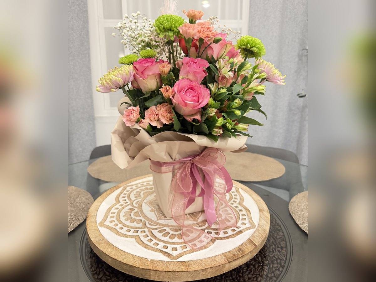 Pink Whisper floral arrangement, handmade in Palm Coast, FL